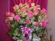Pink roses (24) and baby's breath