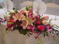 Snapdragon, orchids, roses, lillies, and waxflowers